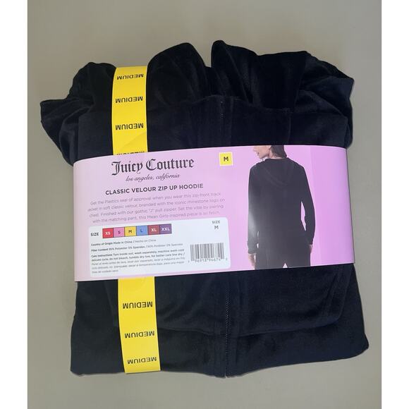 Juicy Couture Mean Girls Classic Velour Zip Up Hoodie Women’s M Black - Picture 3 of 4
